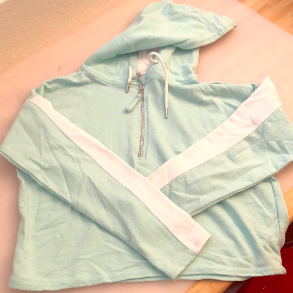 Blue and white cropped hoodie